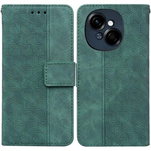 Funda de Cuero con Relieve Geométrico para Tecno Spark Go 1 y Pop 9 Pro (Verde)