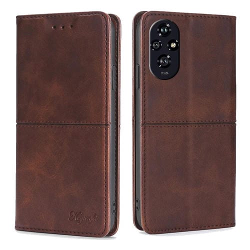 Funda de Cuero Magnética Textura de Vaca para Honor 200 5G (Marrón Oscuro)