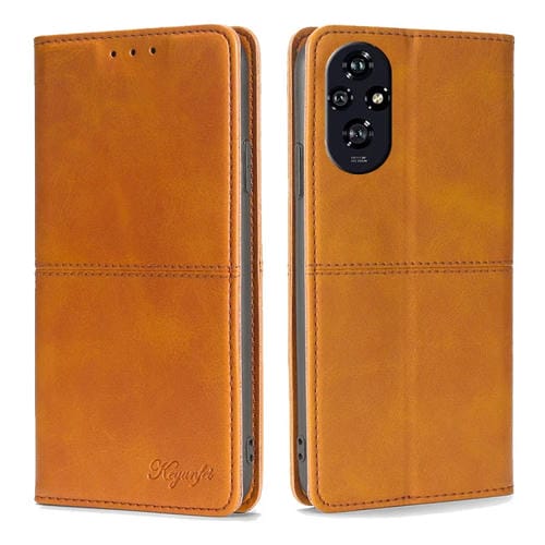 Funda Cuero Magnética Textura Vaca para Honor 200 5G (Marrón Claro)