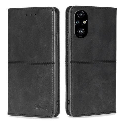 Funda de Cuero Magnética con Textura de Vaca para Honor 200 Pro 5G (Negro)