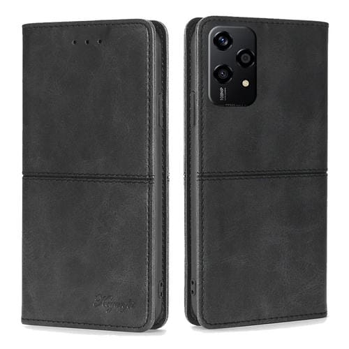 Funda de Cuero Magnética con Textura de Vaca para Honor 200 Lite 5G (Negro)