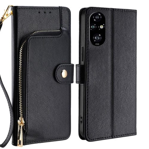Funda de Cuero con Cremallera para Honor 200 Pro 5G (Negra)