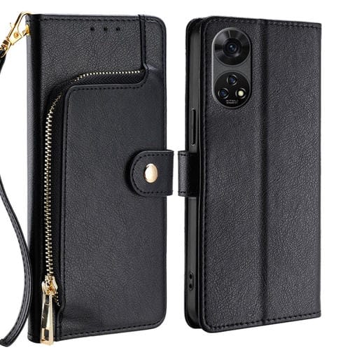 Funda de Cuero con Cremallera para Teléfono ZTE Anshin (Negra)