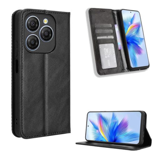 Funda de Cuero BlackView Shark 9 con Textura Retro y Hebilla Magnética (Negro)