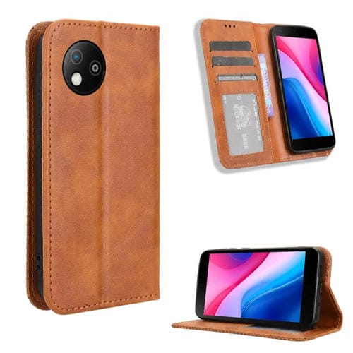 Funda de Cuero Textura Retro con Hebilla Magnética para ZTE Blade A35 Lite (Marrón)