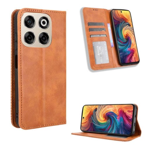 Funda de Cuero Textura Retro con Hebilla Magnética para ZTE Blade V70 4G (Marrón)