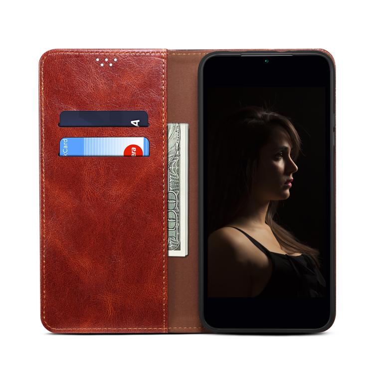 Funda de Cuero Crazy Horse con Cera de Aceite para iPhone 16E (Marrón)