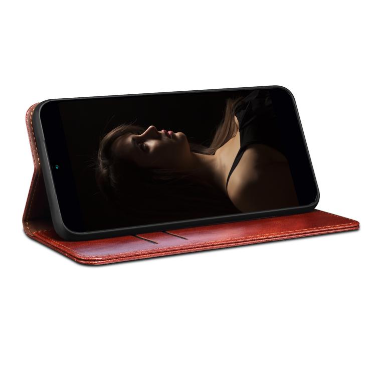 Funda de Cuero Crazy Horse con Cera de Aceite para iPhone 16E (Marrón)