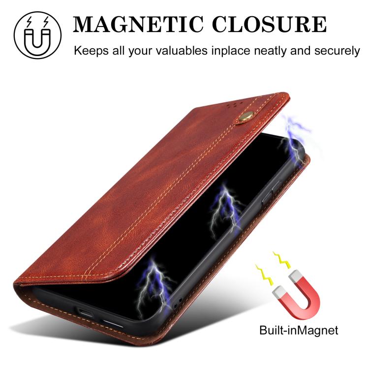 Funda de Cuero Crazy Horse con Cera de Aceite para iPhone 16E (Marrón)