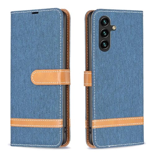 Funda para Teléfono Samsung Galaxy A55 Cuero Textura Vaquera Bloques de Color (Azul Oscuro)