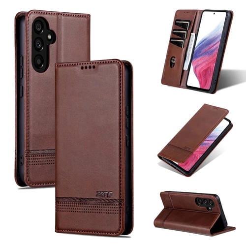 Funda para Teléfono Samsung Galaxy A35 5G Azns con Tapa Magnética y Textura de Becerro (Marrón Oscuro)