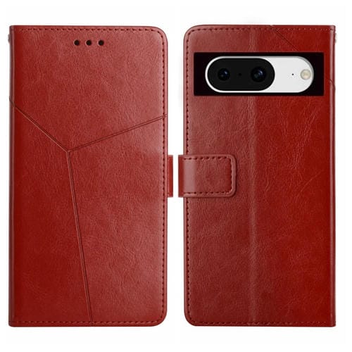 Funda de Cuero con Tapa para Google Pixel 8A con Patrón en Forma de Y (Marrón)