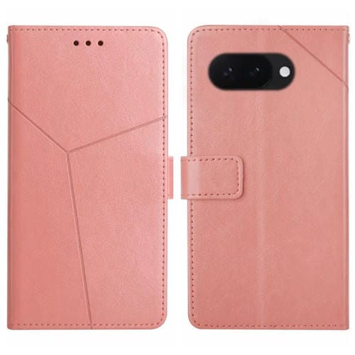 Funda de Cuero con Tapa y Patrón en Forma de Y para Google Pixel 9A (Rosa)