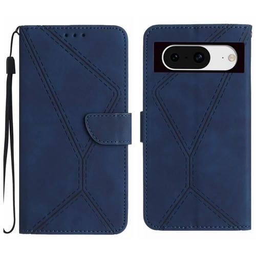 Funda de Cuero para Google Pixel 8A con Costuras en Relieve (Azul)
