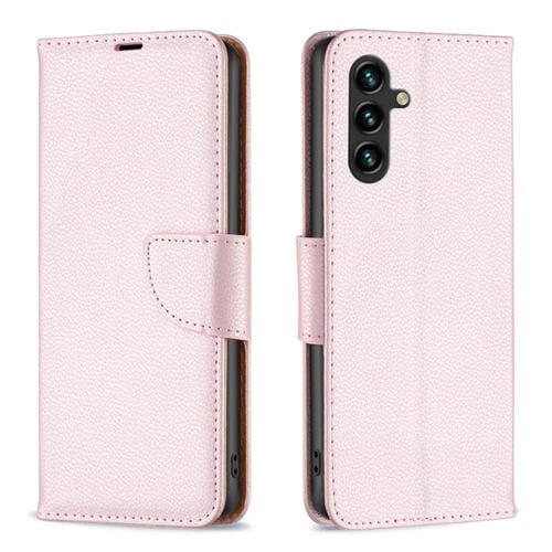 Funda de Cuero Flip para Samsung Galaxy A55 Litchi Texture Pure Color (Oro Rosa)