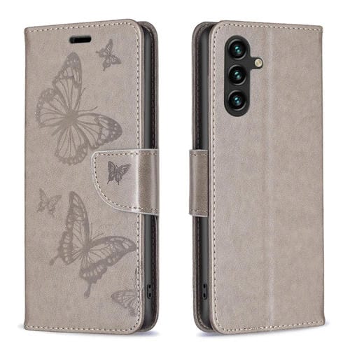 Funda para Teléfono Samsung Galaxy A35 Cuero Patrón Dos Mariposas En Relieve (Gris)