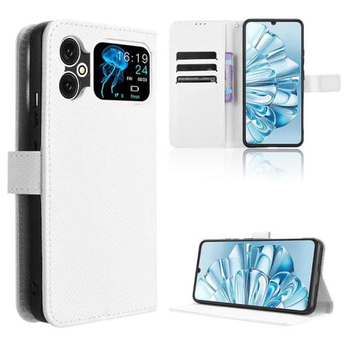 Funda de Cuero Textura de Diamante para Cubot A20 (Blanca)