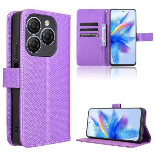 Funda de Cuero con Textura de Diamante para BlackView Shark 9 (Morado)