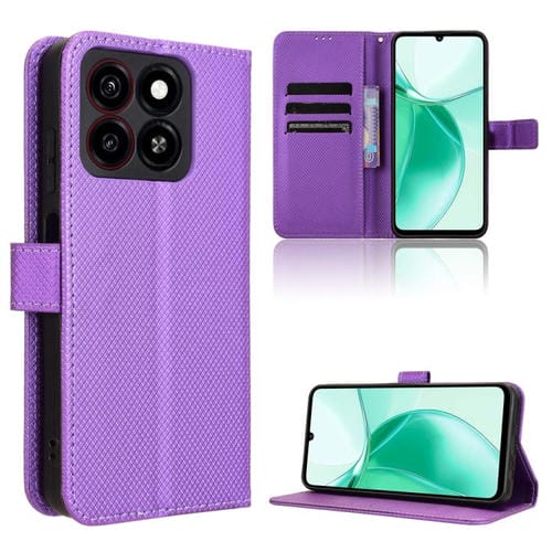Funda de Cuero Textura de Diamante para ZTE Blade A35 (Morado)