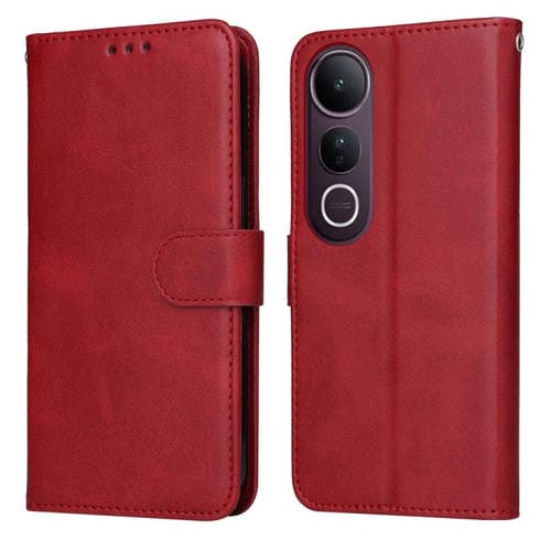 Funda de Piel con Tapa Clásica con Textura de Becerro para Vivo V50 Lite 4G/5G (Roja)