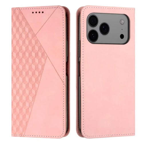 Funda de cuero magnética con textura de diamante para iPhone 17 Pro Max (oro rosa)