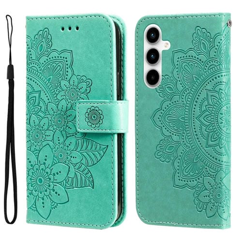 Funda para Teléfono Samsung Galaxy A35 Cuero Estampado Flores 7 Pétalos (Verde)