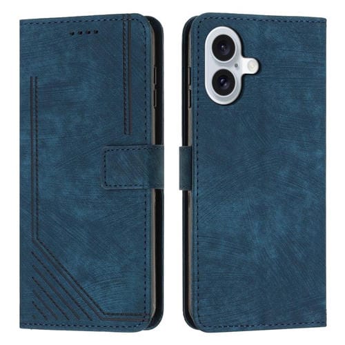 Funda de piel con estampado de rayas y cordón para iPhone 17 (azul)