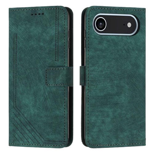 Funda de piel con estampado de rayas Air Skin Feel para iPhone 17 con cordón (verde)