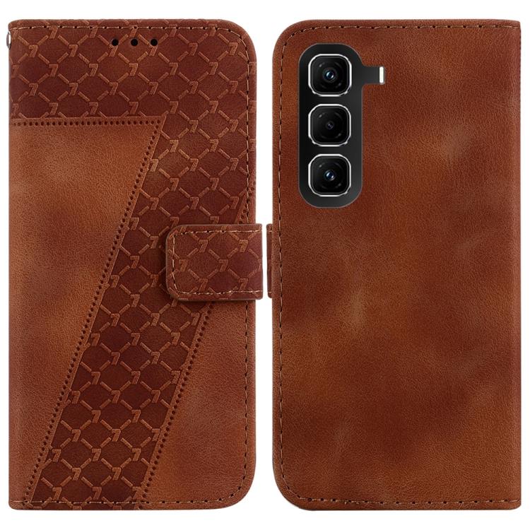 Funda de cuero con relieve de siete formas para Infinix Hot 50 Pro 4G (marrón)
