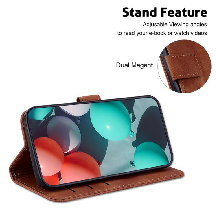 Funda de cuero con relieve de siete formas para Infinix Hot 50 Pro 4G (marrón)