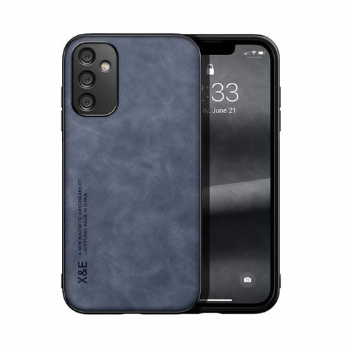 Funda de teléfono Samsung Galaxy A15 Skin Feel con parte trasera de cuero magnético (Azul)