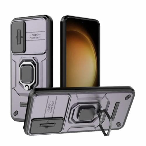 Estuche para teléfono Samsung Galaxy S23+ 5G Sliding Camshield TPU + PC con soporte (Púrpura)