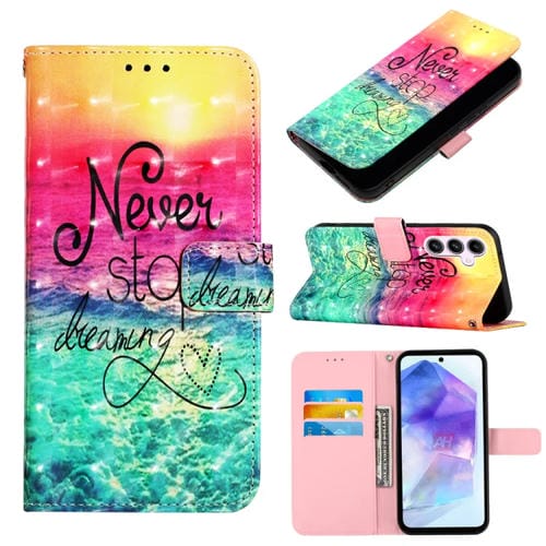 Funda de Cuero Samsung Galaxy A55 con Tapa Horizontal y Pintura 3D (Persiguiendo Sueños)