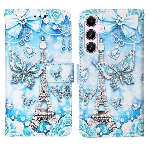 Funda para Teléfono Samsung Galaxy A55 Cuero Tejido Liso Patrón Mariposa Torre