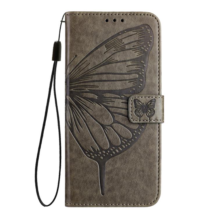 Funda de piel con diseño de mariposa en relieve para Samsung Galaxy A17 5G (gris)