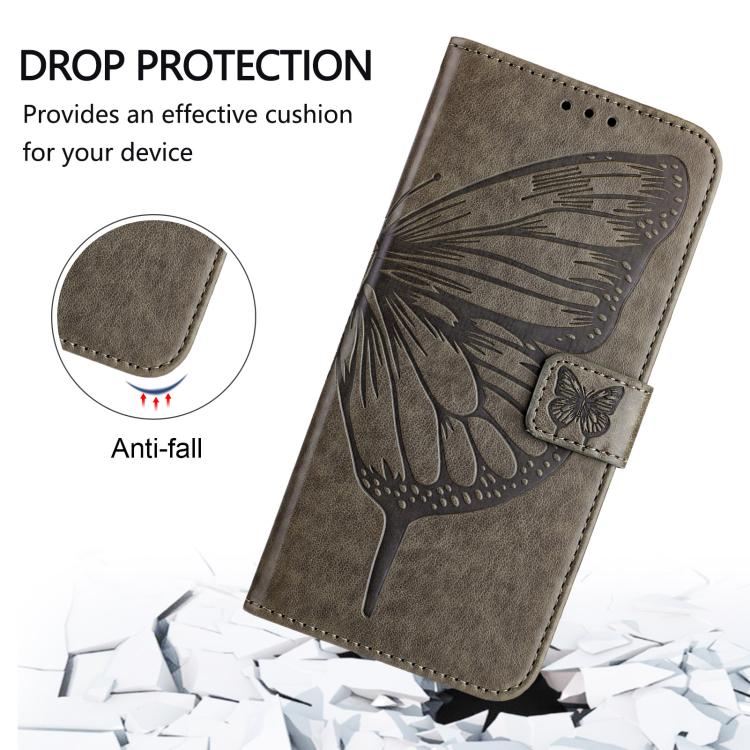 Funda de piel con diseño de mariposa en relieve para Samsung Galaxy A17 5G (gris)