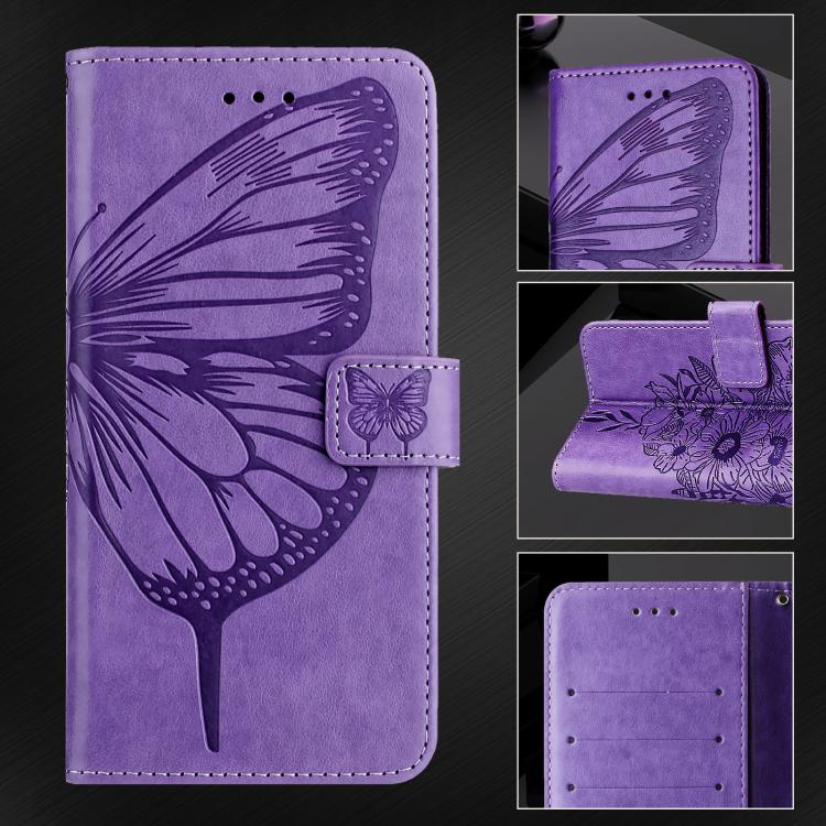 Funda de piel con diseño de mariposa en relieve para Samsung Galaxy A17 5G (morada)