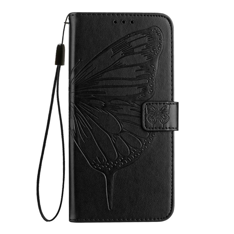 Funda de piel con diseño de mariposa en relieve para Samsung Galaxy A17 5G (negra)