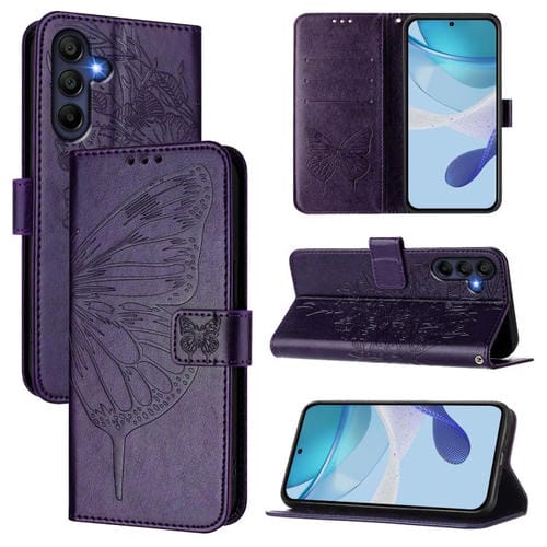 Funda de piel con diseño de mariposa en relieve para Samsung Galaxy A17 5G (morado oscuro)