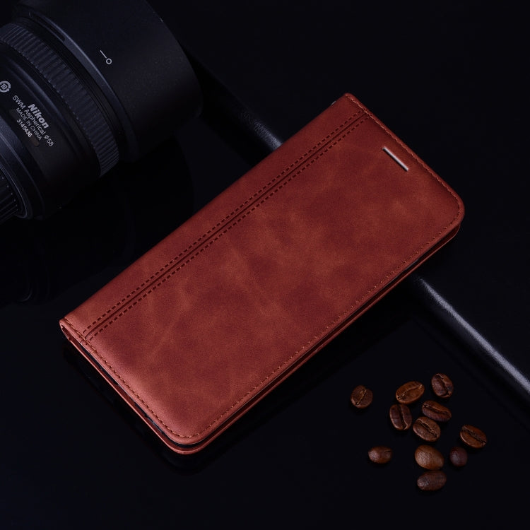Estuche de Cuero Pu Samsung Galaxy J7 J730 (Eu) Tapa Horizontal Magnética Soporte Ranura Tarjeta Cordón (Marrón)