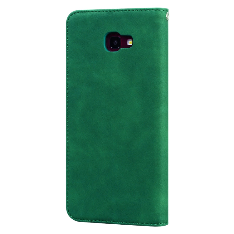 Estuche Cuero Pu Samsung Galaxy J4 Plus (2018) Tapa Horizontal Magnética Soporte Ranura Tarjeta Cordón (Verde)