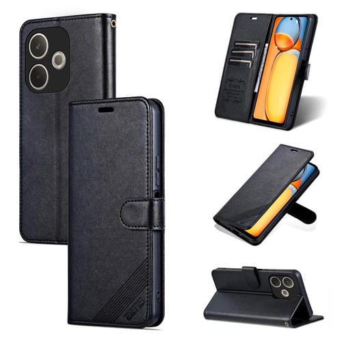 Funda de Piel de Oveja con Tapa Azns para Oppo A5 Energy / A5 Pro 5G (Negro)