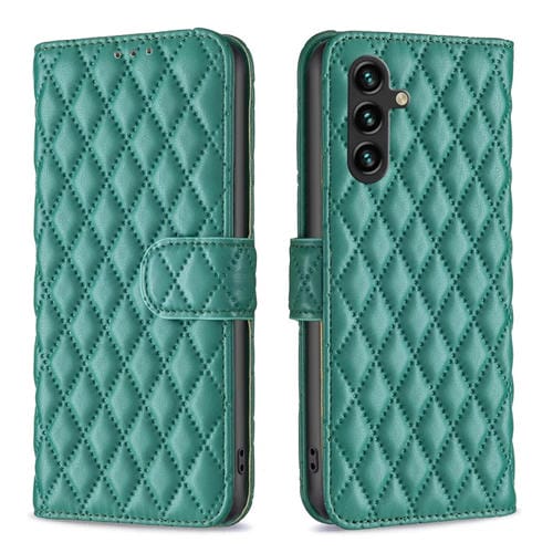 Funda de Cuero para Samsung Galaxy A55 Diamond Lattice Wallet con Tapa (Verde)