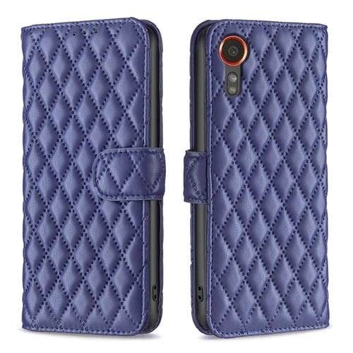 Funda para Samsung Galaxy Xcover 7 Wallet de Cuero con Tapa y Diseño Diamond Lattice (Azul)