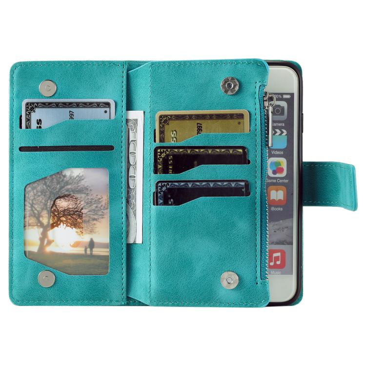 Funda de Cuero con Cremallera para iPhone 16E con Múltiples Tarjetas (Verde)
