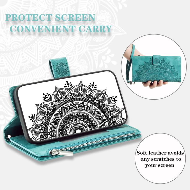 Funda de Cuero con Cremallera para iPhone 16E con Múltiples Tarjetas (Verde)