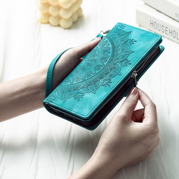 Funda de Cuero con Cremallera para iPhone 16E con Múltiples Tarjetas (Verde)