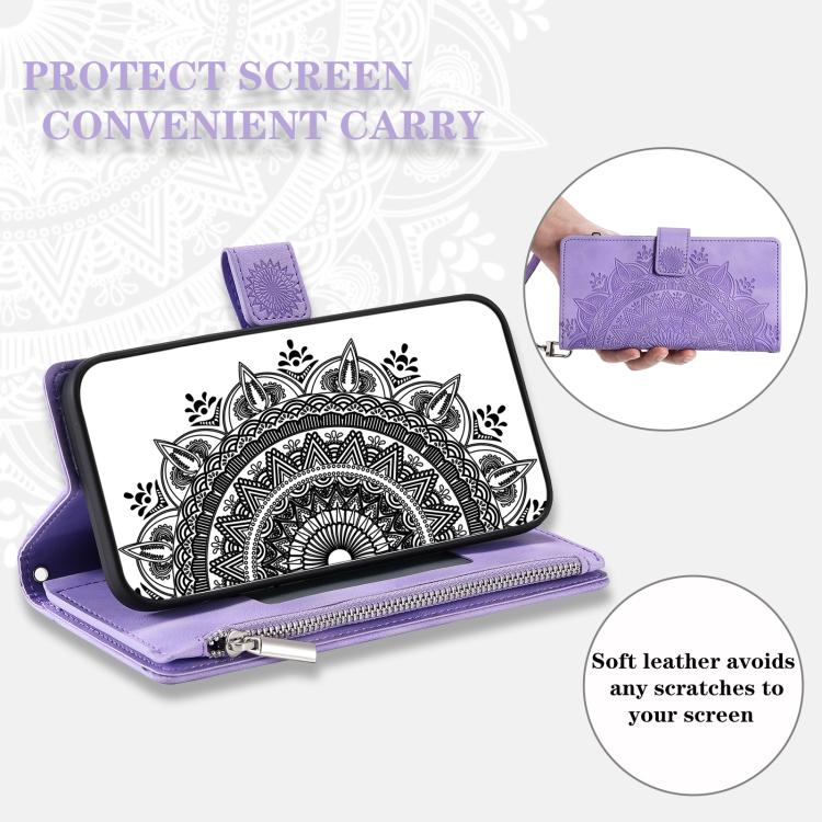 Funda de Cuero con Cremallera para iPhone 16E Múltiples Tarjetas (Morado)
