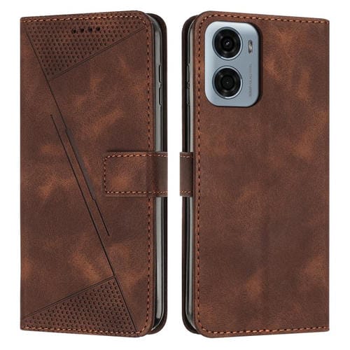 Funda de Cuero Triangular para Motorola Moto G05 Dream con Cordón (Marrón)