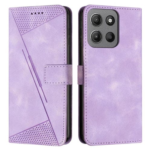 Funda de Cuero Triangular para Motorola Moto G15 Dream con Cordón (Morado)